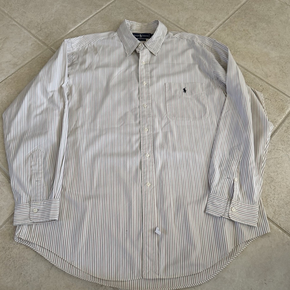 Ralph Lauren Yarmouth Button Down Shirt Mens 17-36 Striped 100% Cotton